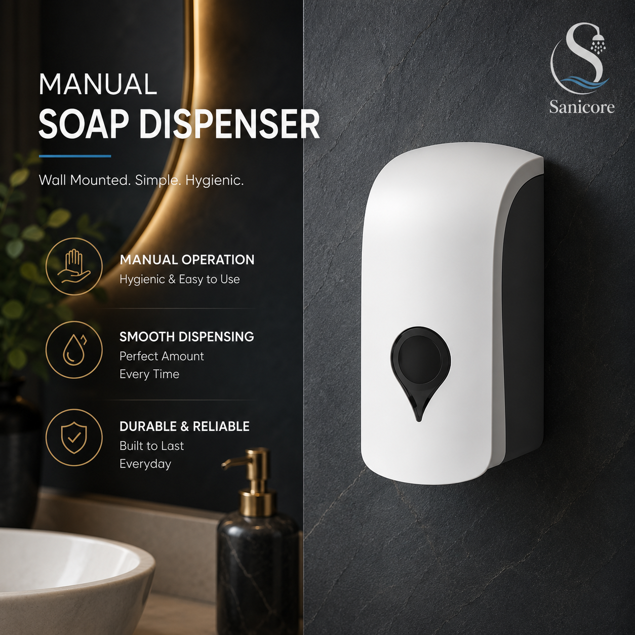 Sanicore™ Wall-Mounted Manual Soap Dispenser