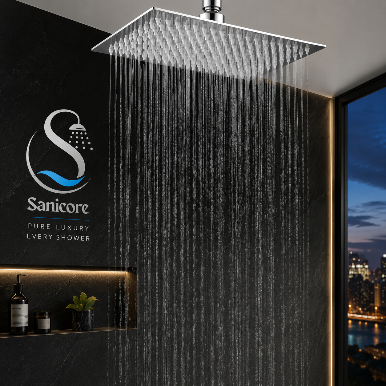 Sanicore™ Premium Square Rain Shower Head | SUS 304 Stainless Steel