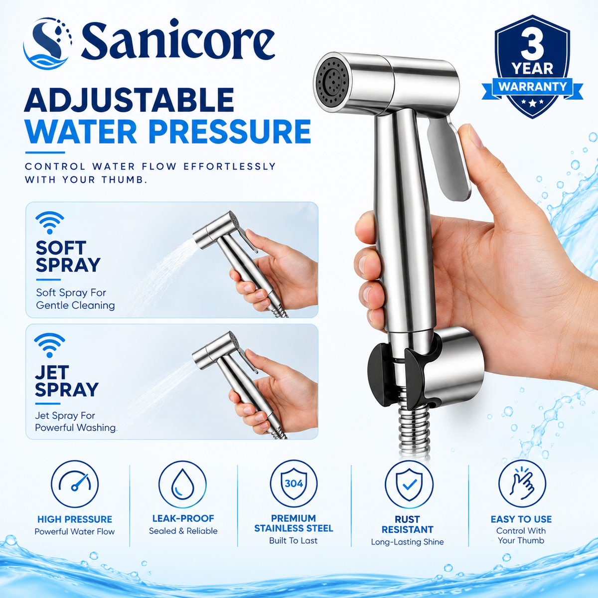 Sanicore™ Premium Quality - Stainless Steel 304© Muslim Shower Set