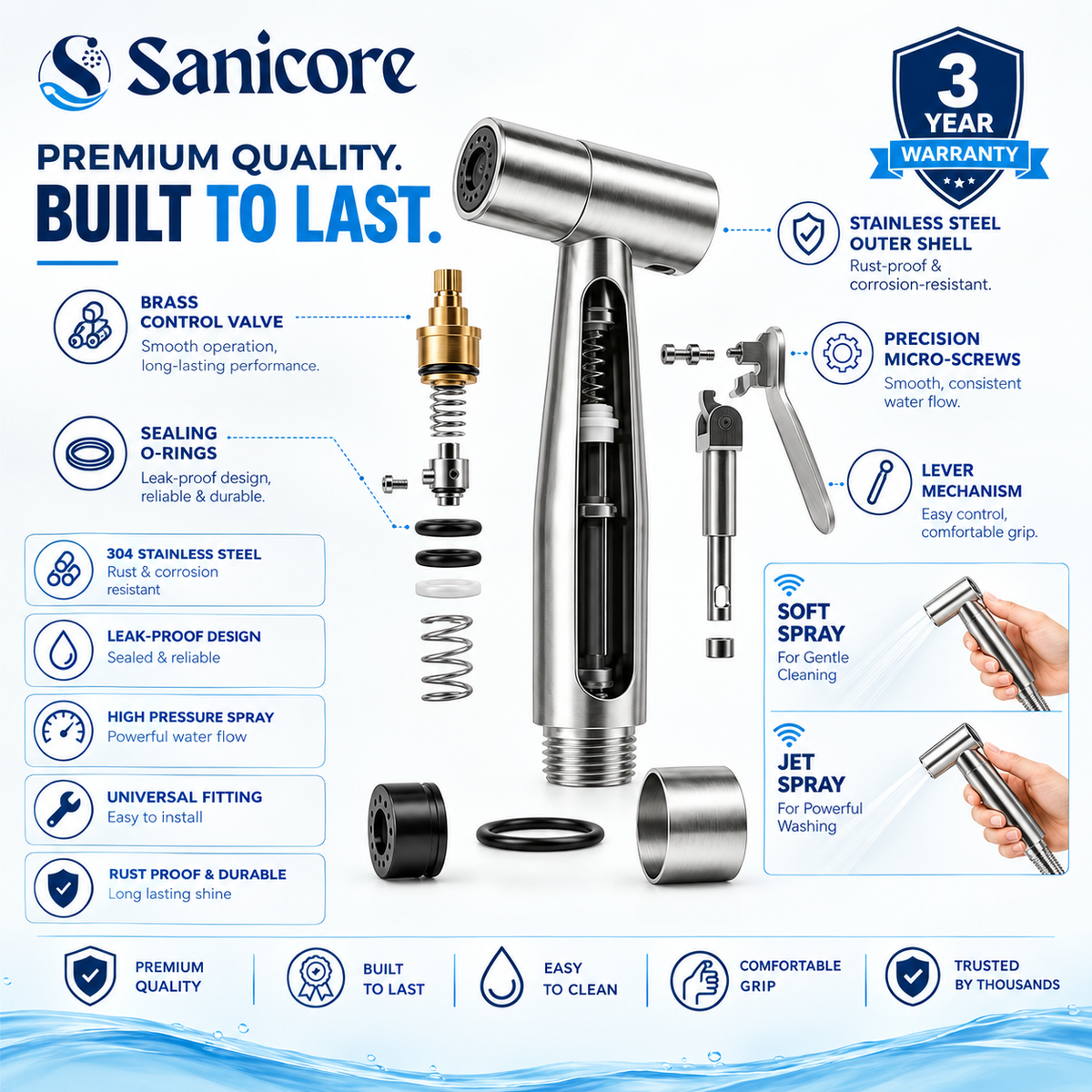 Sanicore™ Premium Quality - Stainless Steel 304© Muslim Shower Set