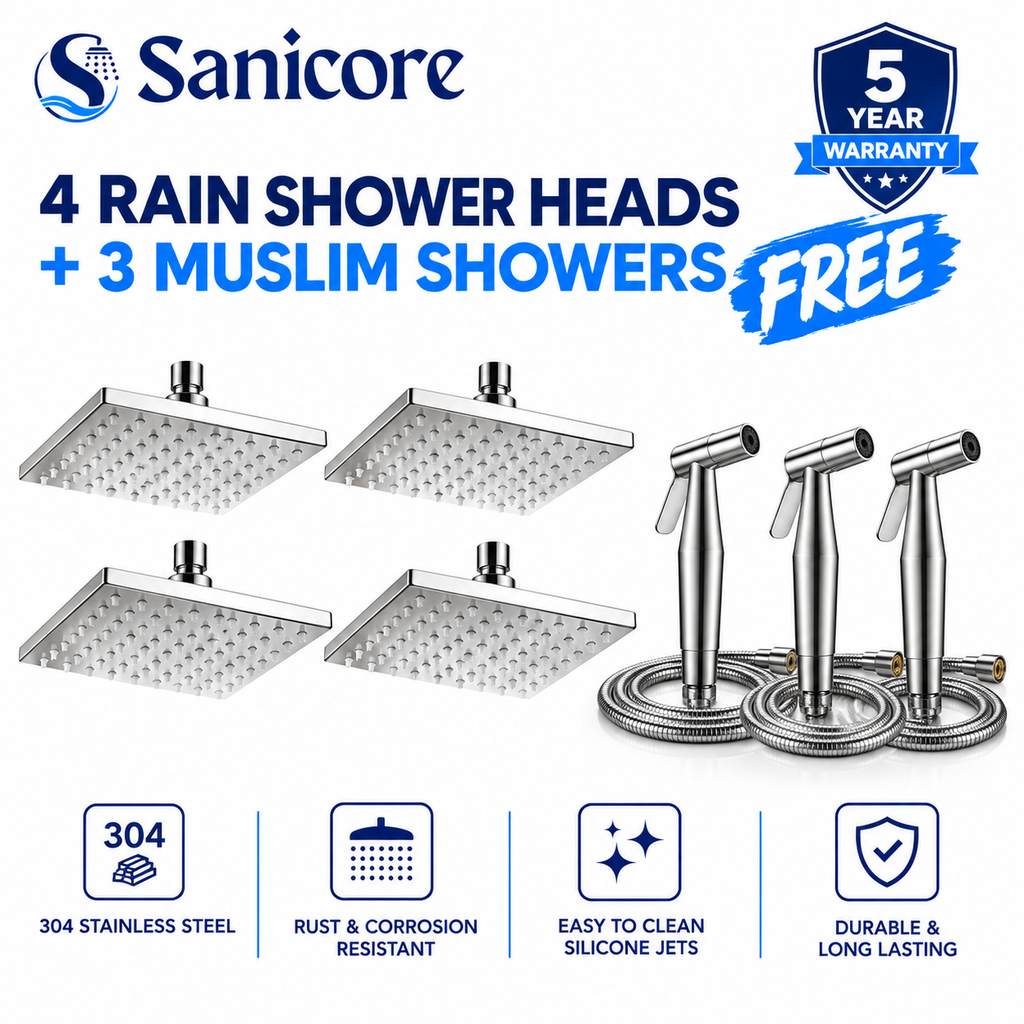 Sanicore™ Premium Square Rain Shower Head | SUS 304 Stainless Steel