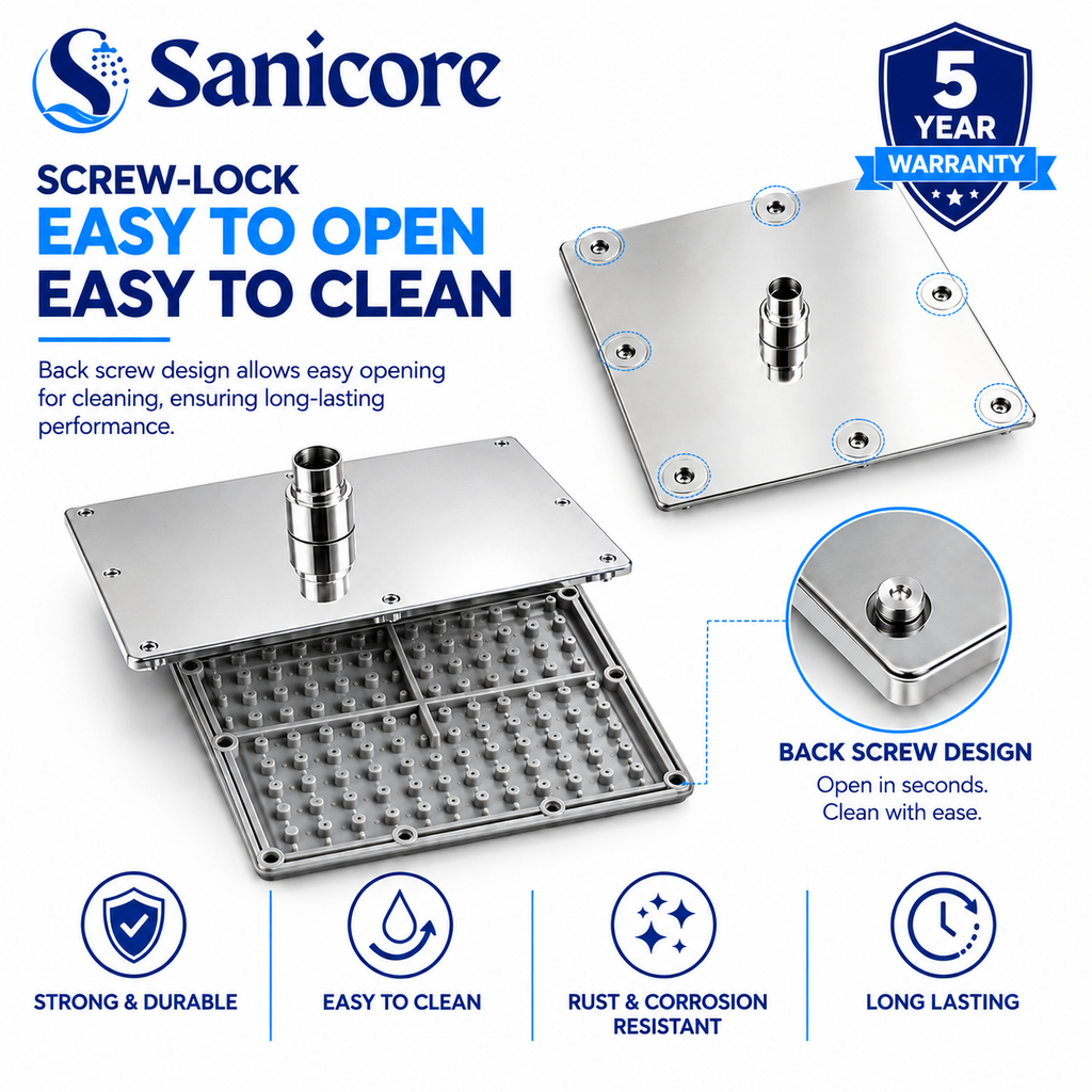 Sanicore™ Premium Square Rain Shower Head | SUS 304 Stainless Steel
