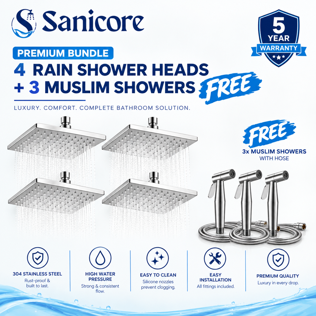 Sanicore™ Premium Square Rain Shower Head | SUS 304 Stainless Steel